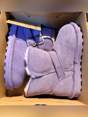 BearPaw Lilac Suede-Look Kids Boots with Buckle